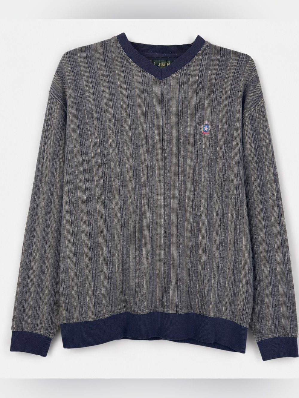 Vintage Knights of Round Table V Neck Pullover L Striped Crest Preppy